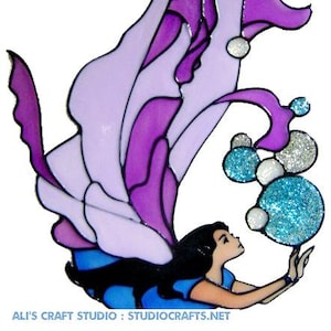 Mermaid Fairy Handpainted Window Cling - get the look of stained glass  (Ref 946) - Hand crafted by Ali&#39;s Craft Studio