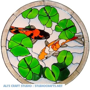 Koi Pond Hand Painted Window Cling - Get the look of Stained Glass (Ref 1131) - Hand crafted by Ali's Craft Studio