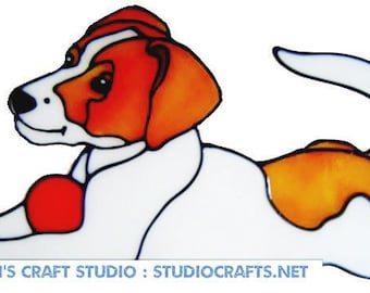 Jack Russell Dog with Ball Hand painted Window Cling - get the look of stained glass  (Ref 459) - Hand crafted by Ali's Craft Studio