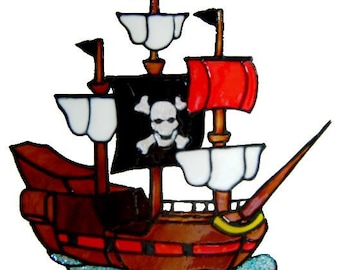 Pirate Ship Handpainted Window Cling - get the look of stained glass  (Ref 831) - Hand crafted by Ali's Craft Studio
