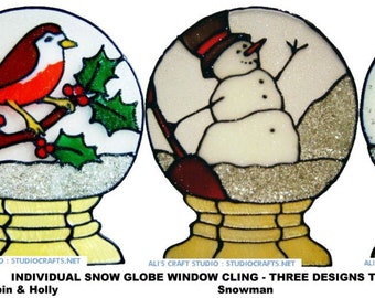 Snow Globe Peelable Window Cling, Choose from 3 Designs, Get the look of stained glass - Hand crafted by Ali's Craft Studio