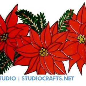 Christmas Poinsettia Swag Window Cling - Handpainted, get the look of stained glass  (Ref 1218) - Hand crafted by Ali's Craft Studio