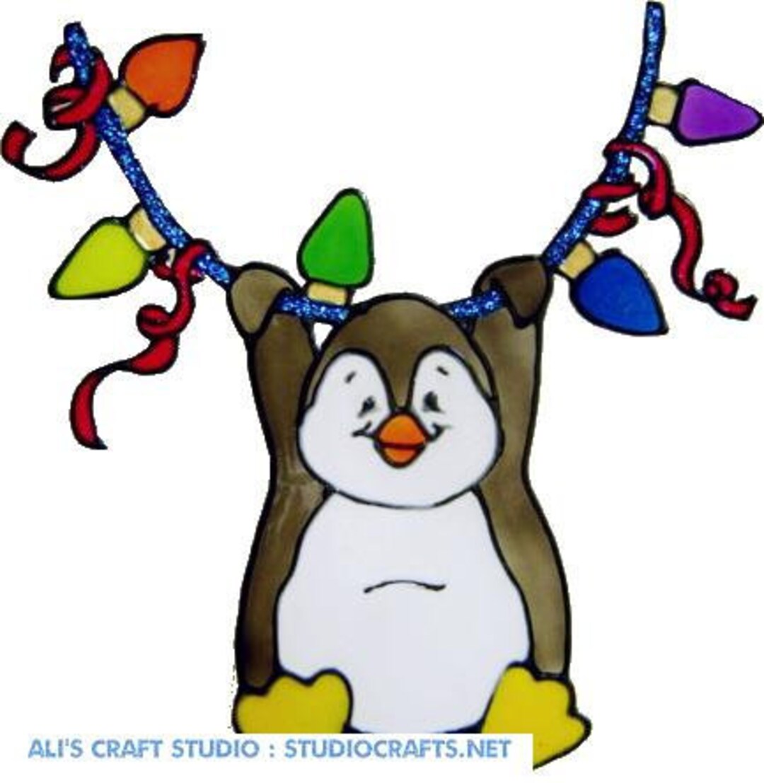 Christmas Lights Penguin Handpainted Window Cling Get the Look of