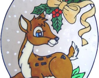 Christmas Deer Peelable Window Clings; Handmade - Get the look of stained glass (Ref. 1147) - Hand crafted by Ali's Craft Studio