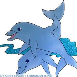 Dolphin Pair Hand Painted Window Cling - Get the look of Stained Glass Panel (Ref 77) - Hand crafted by Ali's Craft Studio