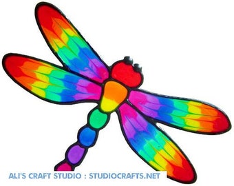 Rainbow Dragonfly Handpainted Window Cling - get the look of stained glass  (Ref 1129) - Hand crafted by Ali's Craft Studio