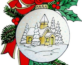 Christmas Village Ornament Window Cling - Handpainted, get the look of stained glass  (Ref 1221) - Hand crafted by Ali's Craft Studio