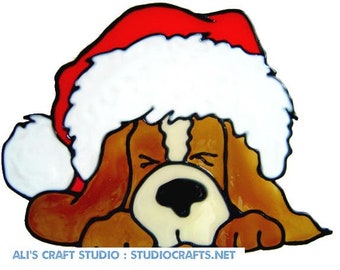 Christmas Puppy Handpainted Window Cling - get the look of stained glass  (Ref 229) - Hand crafted by Ali's Craft Studio