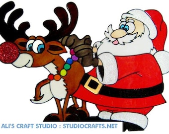 Santa and Rudolf Handmade Peelable Window Cling - Get the look of stained glass (Ref. 861) - Hand crafted by Ali's Craft Studio