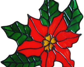 Christmas Poinsettia Window Cling - Handpainted, get the look of stained glass  (Ref 21/330) - Hand crafted by Ali's Craft Studio