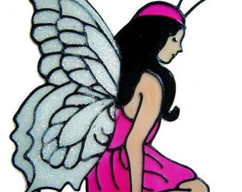 Kneeling Fairy Handpainted Window Cling - get the look of stained glass  (Ref 639) - Hand crafted by Ali's Craft Studio