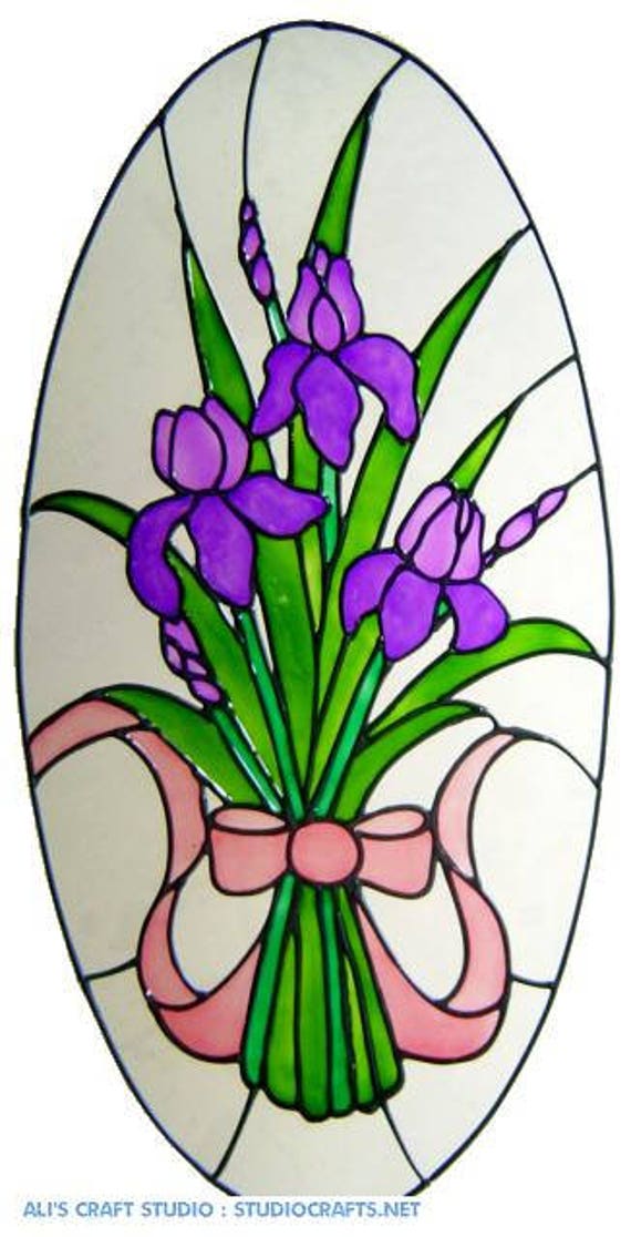IRIS OVAL DOOR WINDOW CLINGS STAINED GLASS EFFECT DECAL SUN CATCHER DECORATION