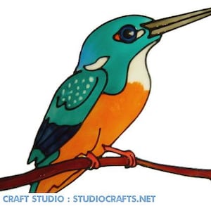 Beautiful Kingfisher Handpainted Window Cling - get the look of stained glass  (Ref 674) - Hand crafted by Ali's Craft Studio