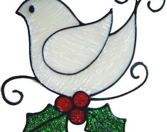 Swirl Bird on Holly Window Cling Handpainted - get the look of stained glass  (Ref 849) - Hand crafted by Ali's Craft Studio