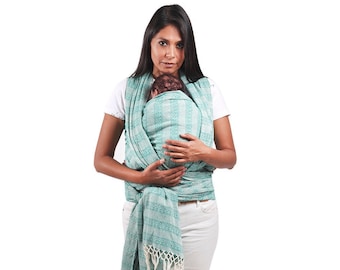 Baby carrier wrap mexican rebozo, w/ wearing manual. Ideal for doulas,  belly binding. 197" Green