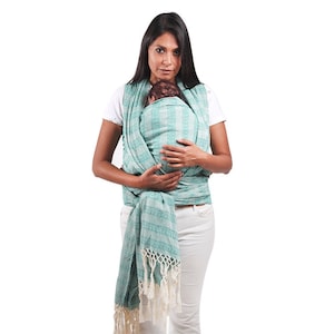 Baby carrier wrap mexican rebozo, w/ wearing manual. Ideal for doulas,  belly binding. 197" Green