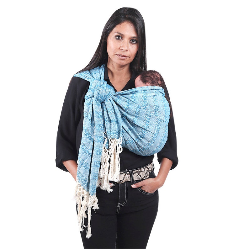 Mexican rebozo for natural birth, belly binding, and babywearing, ideal for doula and midwife. 98.5, Turquoise image 5