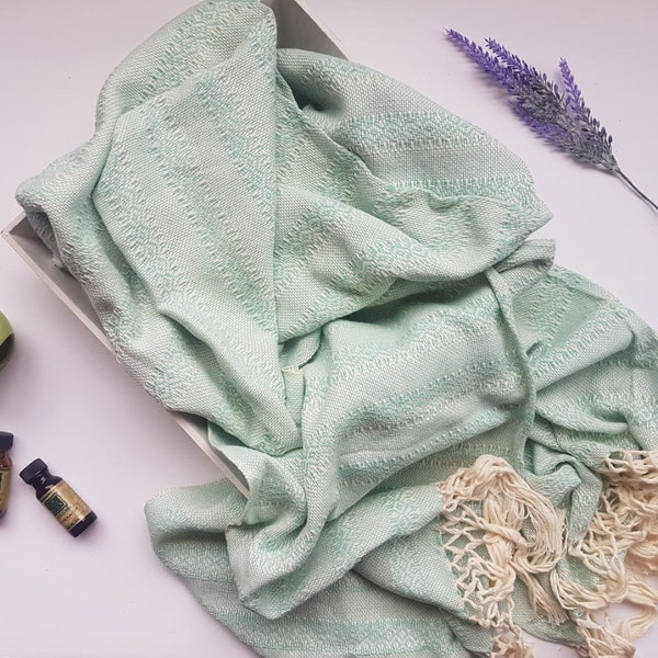 Mexican rebozo for natural birth, belly binding, cuddle wrap, ideal for doula, midwife. 118" / 3 mts, Mint