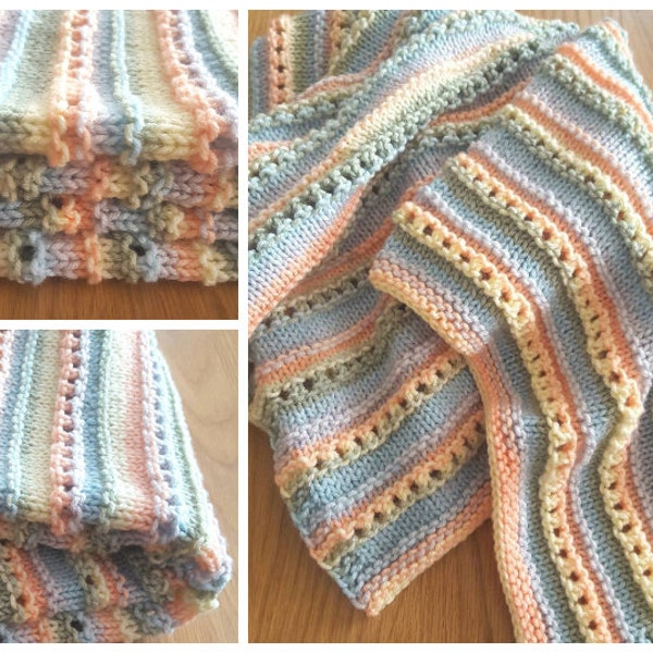 KNITTING PATTERN - Self Striping Chunky Baby Blanket Knitting Pattern PDF Download