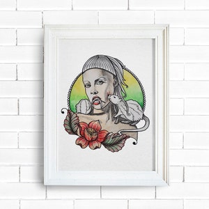 Neotraditional portrait print - Yolandi Visser - Watercolour painting - Fine art - Wall art - Decor wall gift