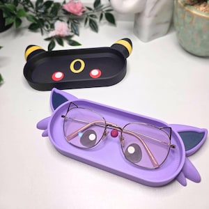 Midnight and Dawn Cats Glasses/Trinket Tray  // 3D Printed Desk Organizer with Free Gift