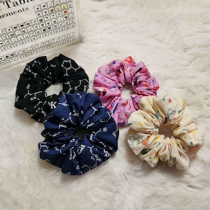 UNBREAKABLE  SCRUNCHIES Chemistry and Science pattern//Cute hair ties//Fluffy hair accessory for thick hair//Gift for girls and scientists