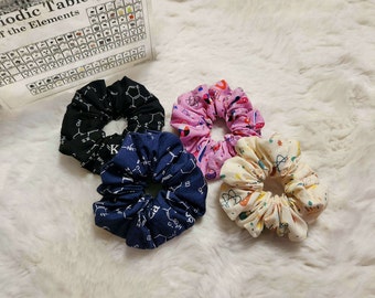 UNBREAKABLE  SCRUNCHIES Chemistry and Science pattern//Cute hair ties//Fluffy hair accessory for thick hair//Gift for girls and scientists