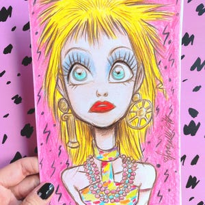 Arte originale, arte a matita, Cyndi Lauperd, pop art, fan art, arte retrò, arte anni '80