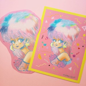 big Sticker / Print manga girl, kawaii, magical girl, retro, 80s