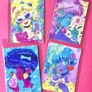 PRINT fashion LOVE print, magical girls,80s, pastel colors, retro, acrylic painting,