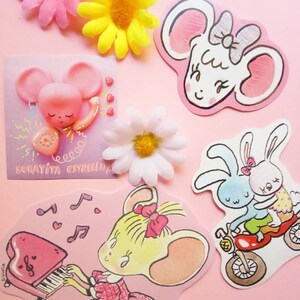 Stickers pack kawaii and pastel, 80s, cute, retro,bunny, mouse, piano