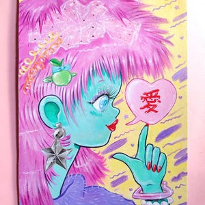Apple girl" 80s pastel Collection original art, pop, magical girls, pastel color, 80s, cute art, kawaii, pastel