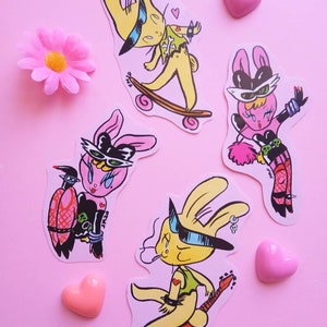 Punks Bunnys sticker and print, cute, kawaii, punk, retro, 80s