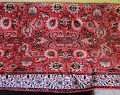Vintage sofaspread rug, GDR viscose kilim, floral pink red ethnic style old German carpet cover covering spread throw bed spread
