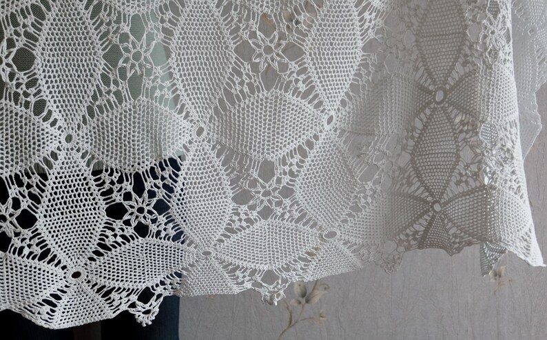 Vintage Cotton Crocheted Tablecloth antique table decor napkin handmade cottage chic table runner retro white rectangular lace table cloth
