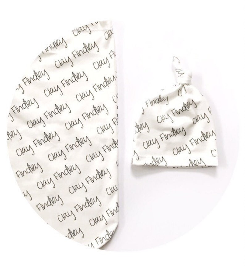 Personalized Baby Blanket Set With Newborn Tied Knot Hat Name Etsy