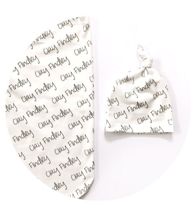 Personalized Baby Blanket Set With Newborn Tied Knot Hat Name Etsy