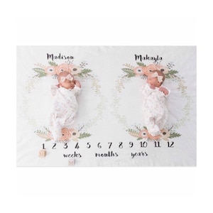 Couverture jalon pour jumeaux, couverture jalon bébé, couverture anniversaire, couverture jalon floral, couverture jalon fille, couverture mémoire