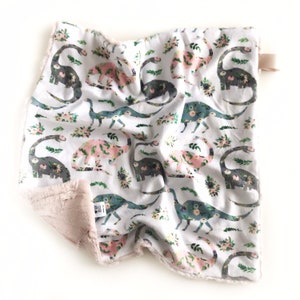 Lovey blanket, lovie, dinosaur baby blanket, security blanket, baby blanket, baby travel blanket, baby gift, floral dinosaurs, minky blanket