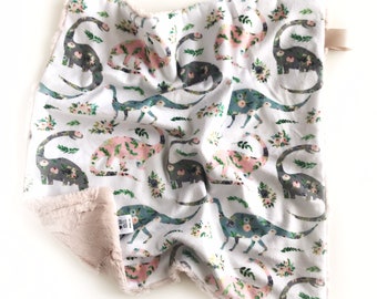 Lovey blanket, lovie, dinosaur baby blanket, security blanket, baby blanket, baby travel blanket, baby gift, floral dinosaurs, minky blanket