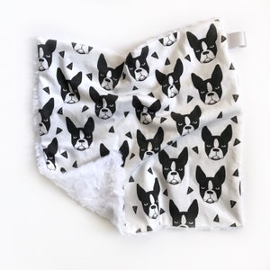 Lovey blanket, baby blanket, security blanket, baby travel blanket, baby gift, nursery decor, minky blanket, dog decor, BOSTON TERRIER