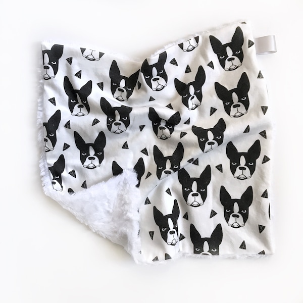 Lovey blanket, baby blanket, security blanket, baby travel blanket, baby gift, nursery decor, minky blanket, dog decor, BOSTON TERRIER