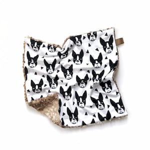 Lovey blanket, baby blanket, security blanket, baby travel blanket, baby gift, nursery decor, minky blanket, dog decor, BOSTON TERRIER