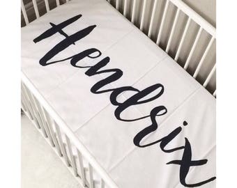 PERSONALIZED CRIB SHEET, black and white crib sheet, fitted sheet, baby bedding, crib bedding, modern nursery, name crib sheet