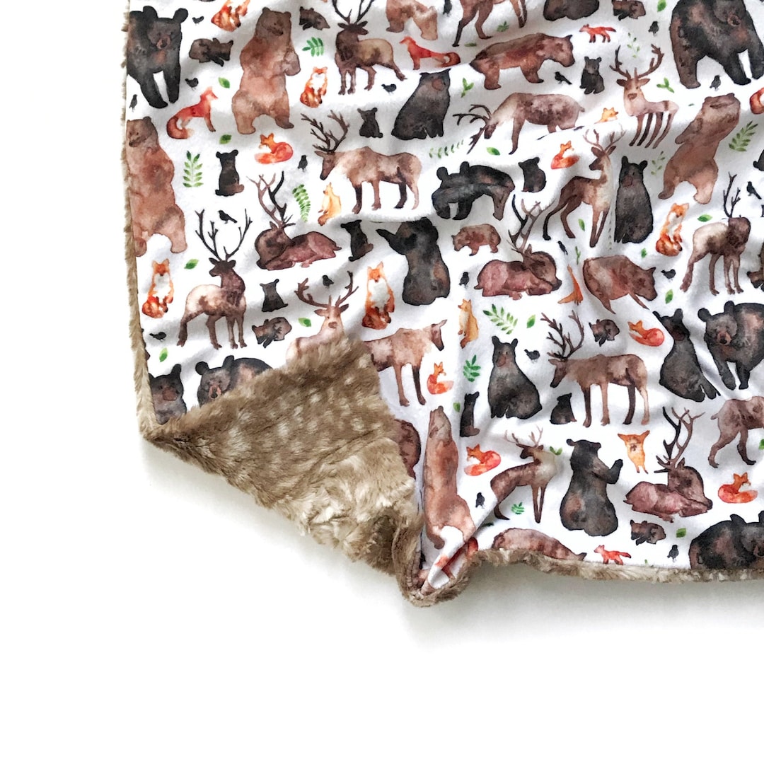 Forest Animals Minky Baby Blanket, Woodland Animals Blanket, Baby Boy