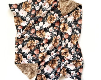 Floral Minky Baby Blanket, Dark Floral Blanket, Baby Girl Blanket, Minky Blanket, Baby Gift, Custom Blanket, Girls Bedding