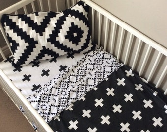 2 in 1 REVERSIBLE blanket, black and white baby blanket, plus signs blanket, Aztec print, modern nursery bedding, baby gift, car seat cover