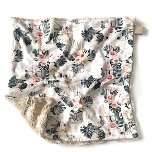 Lovey blanket, lovie, palm floral blanket, security blanket, floral baby blanket, travel blanket, baby gift, nursery decor, minky blanket