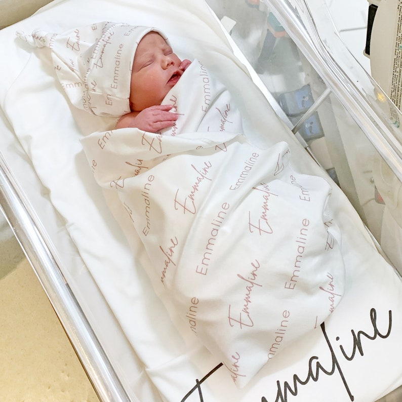 Personalized Name Blanket, Hospital Name Reveal Swaddle, Newborn Baby Gift, Name Swaddle, Custom Baby Swaddle, Baby Shower Gift image 1