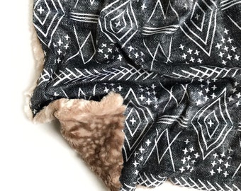Grey Aztec Minky Blanket, Bohemian Baby Blanket, Gender Neutral Blanket, Minky Blanket, Baby Gift, Custom Blanket, Nursery Bedding, Moroccan